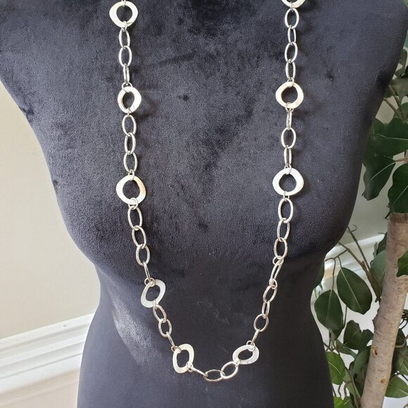 Unbranded Jewelry - Women Fashion Silver Tone Oval Resin Link Chain Long Necklace with Lobster Clasp